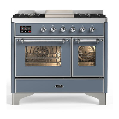 ILVE UMD40FNR3BGCLP Majestic III 40 inch Dual Fuel Range with 6 Burners and Griddle, Dual Function Burner up to 25,000 BTU (Liquid Propane, Triple Glass Door, Blue Grey, Chrome)
