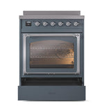 ILVE UNI304NMPBGC Nostalgie II Noblesse 30 inch Induction Range (Triple Glass Door, Blue Grey, Chrome)