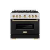 ZLINE Autograph Edition 36 in. 5.2 cu. ft. Classic Gas Range with 6 Burner Cooktop and Convection Gas Oven in DuraSnow' Stainless Steel with Black Matte Door and Champagne Bronze Accents (CGRSZ-BLM-36-CB)