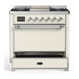 ILVE UM36FQNR3AWC Majestic III 36 inch Dual Fuel Range with 6 Black Brass Burners and Griddle, Dual Function Burner up to 25,000 BTU (Solid Door, Antique White, Chrome, Natural Gas)