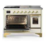 ILVE UM48FSNR3AWGLP Majestic III 48 inch Dual Fuel Range with 5 Black Brass Burners, Griddle and French Top, Dual Function Burner up to 25,000 BTU (Liquid Propane, Triple Glass Door, Antique White, Brass)