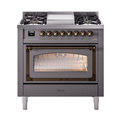 ILVE UN36FNMPMGB Nostalgie II Noblesse 36 inch Dual Fuel Range (Natural Gas, Triple Glass Door, Graphite Matte, Burnished)
