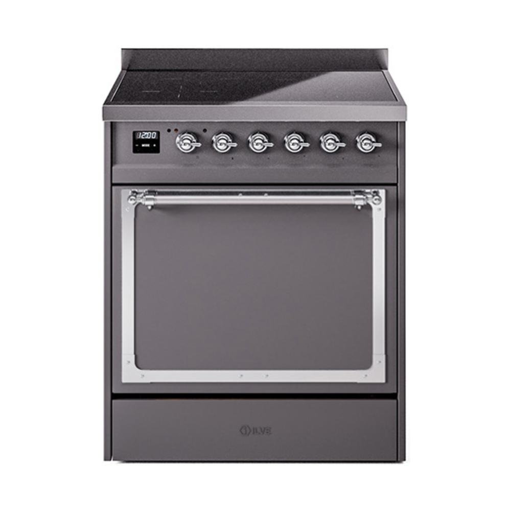 ILVE UNI304QNMPMGC Nostalgie II Noblesse 30 inch Induction Range (Solid Door, Graphite Matte, Chrome)