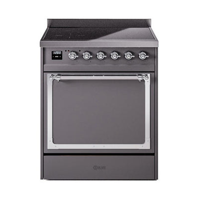 ILVE UNI304QNMPMGC Nostalgie II Noblesse 30 inch Induction Range (Solid Door, Graphite Matte, Chrome)