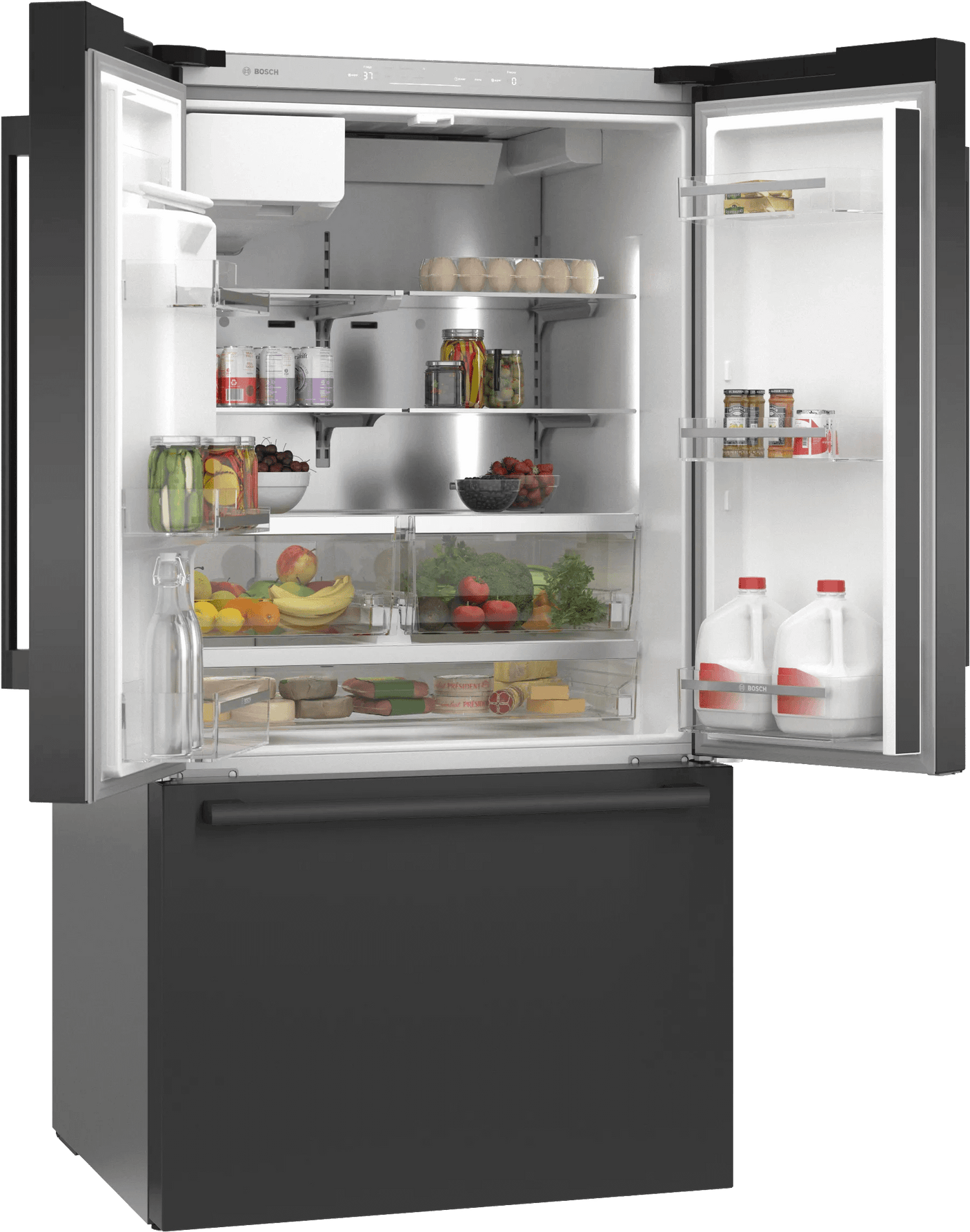 500 Series French Door Bottom Mount Refrigerator 36" Black Stainless Steel, Total No Frost