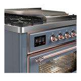 ILVE UM36FNR3BGPLP Majestic III 36 inch Dual Fuel Range with 6 Black Brass Burners and Griddle, Dual Function Burner up to 25,000 BTU (Triple Glass Door, Blue Grey, Copper, Liquid Propane)