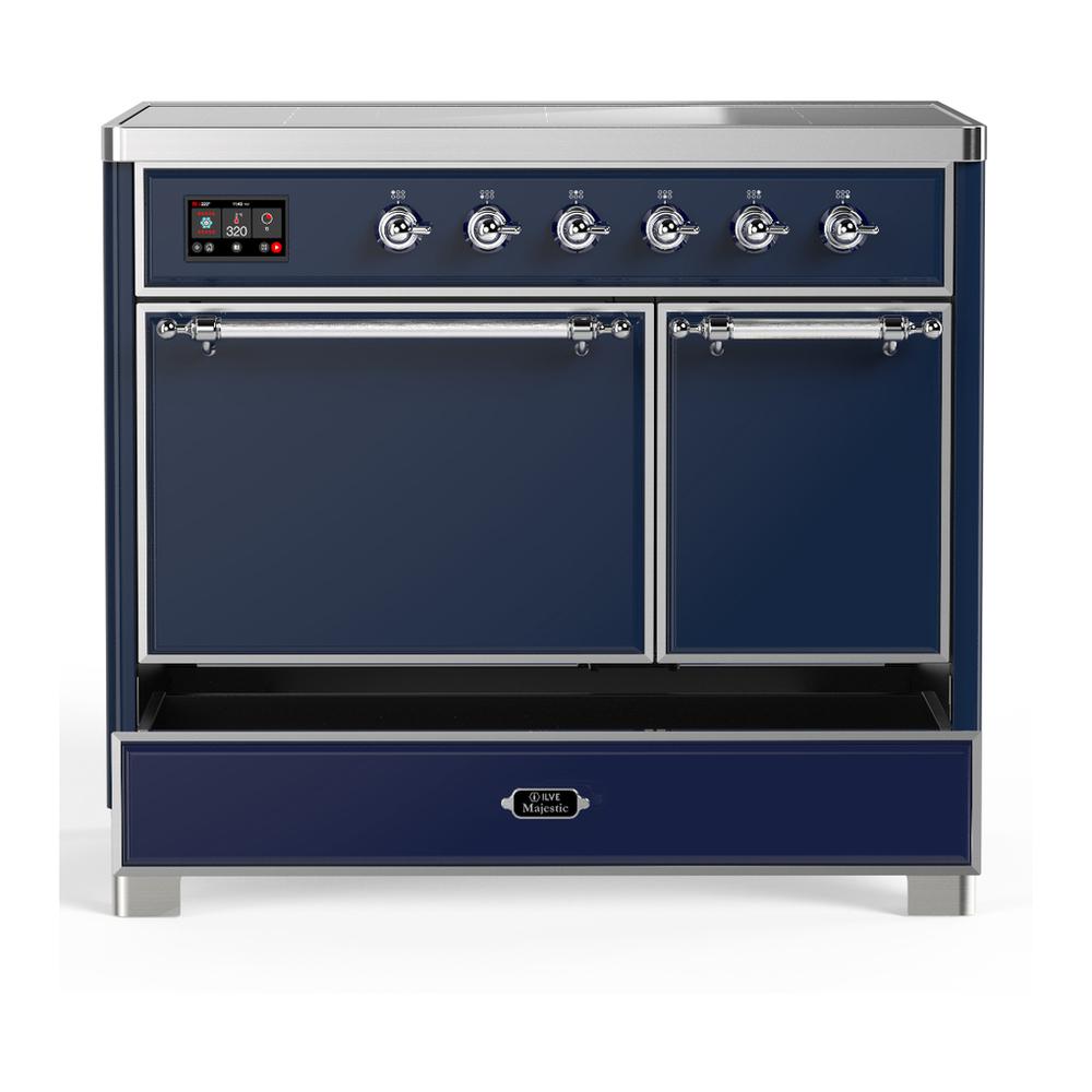 ILVE UMDIB40QNR3MBC Majestic III 40 inch Induction Range with 6 Elements, 3.82 cu. ft. Total Oven Capacity (Solid Door, Midnight Blue, Chrome)