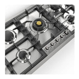 ILVE UHCPT95NSSCLP Nostalgie II 36 inch Built-In Gas Cooktop with Total Black Brass Burners, in Stainless Steel (5 Sealed Burners, Liquid Propane, Chrome)