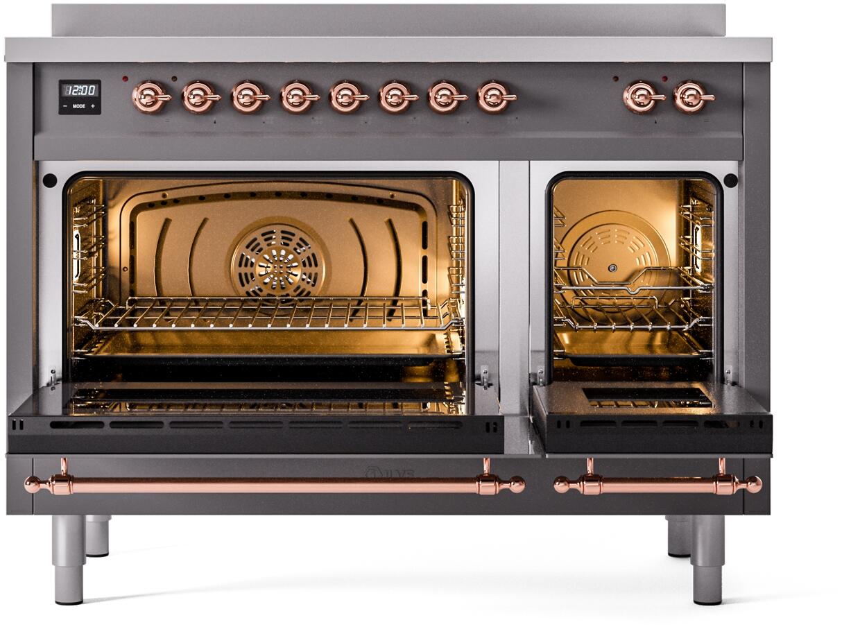 Nostalgie II 48 Inch Electric Freestanding Range in Matte Graphite with Copper Trim