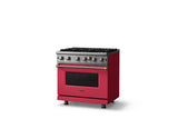 36"W. Open Burner Gas Range (Finish: Valentine, Trim: Brushed Brass, Fuel: Propane)