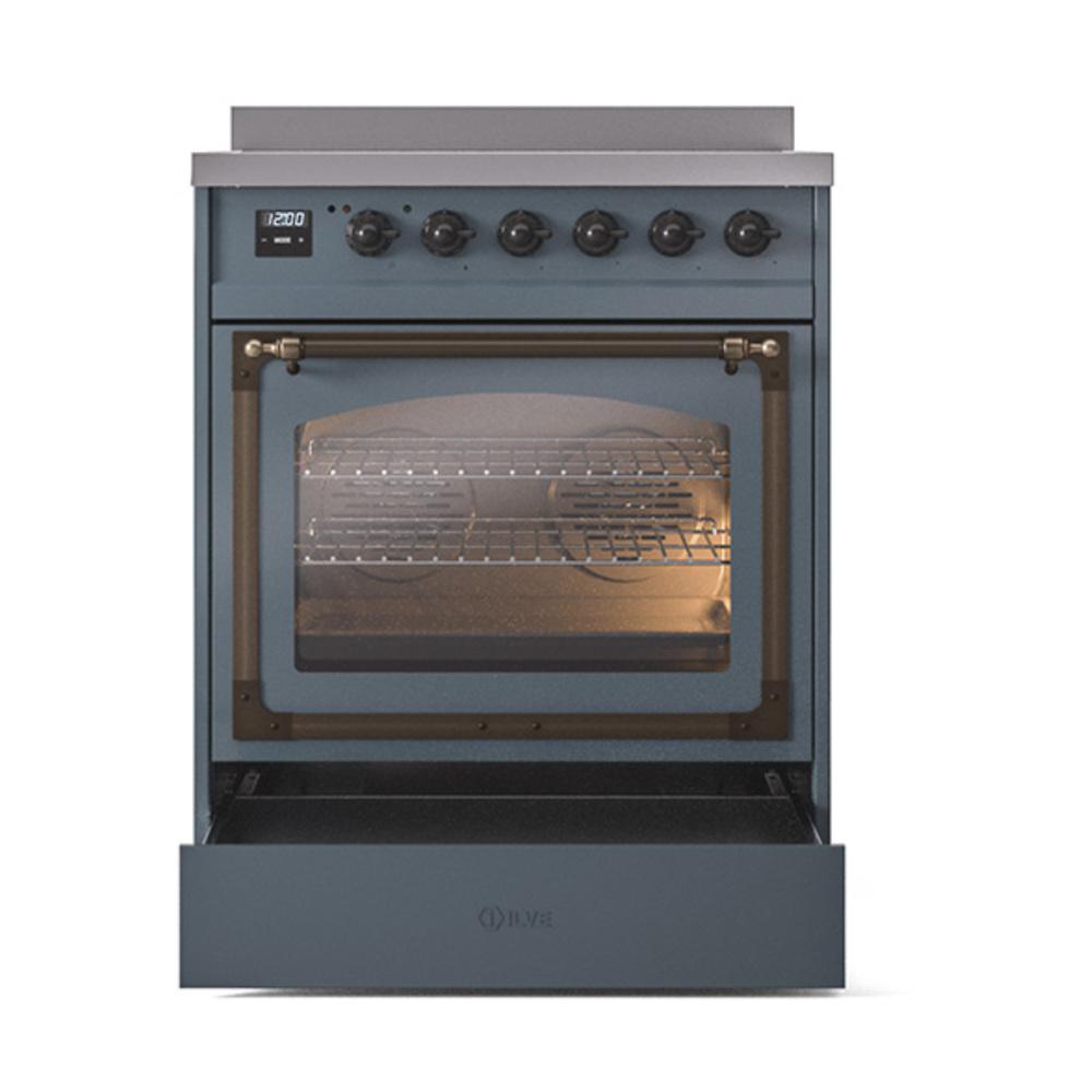ILVE UNI304NMPBGB Nostalgie II Noblesse 30 inch Induction Range (Triple Glass Door, Blue Grey, Burnished)