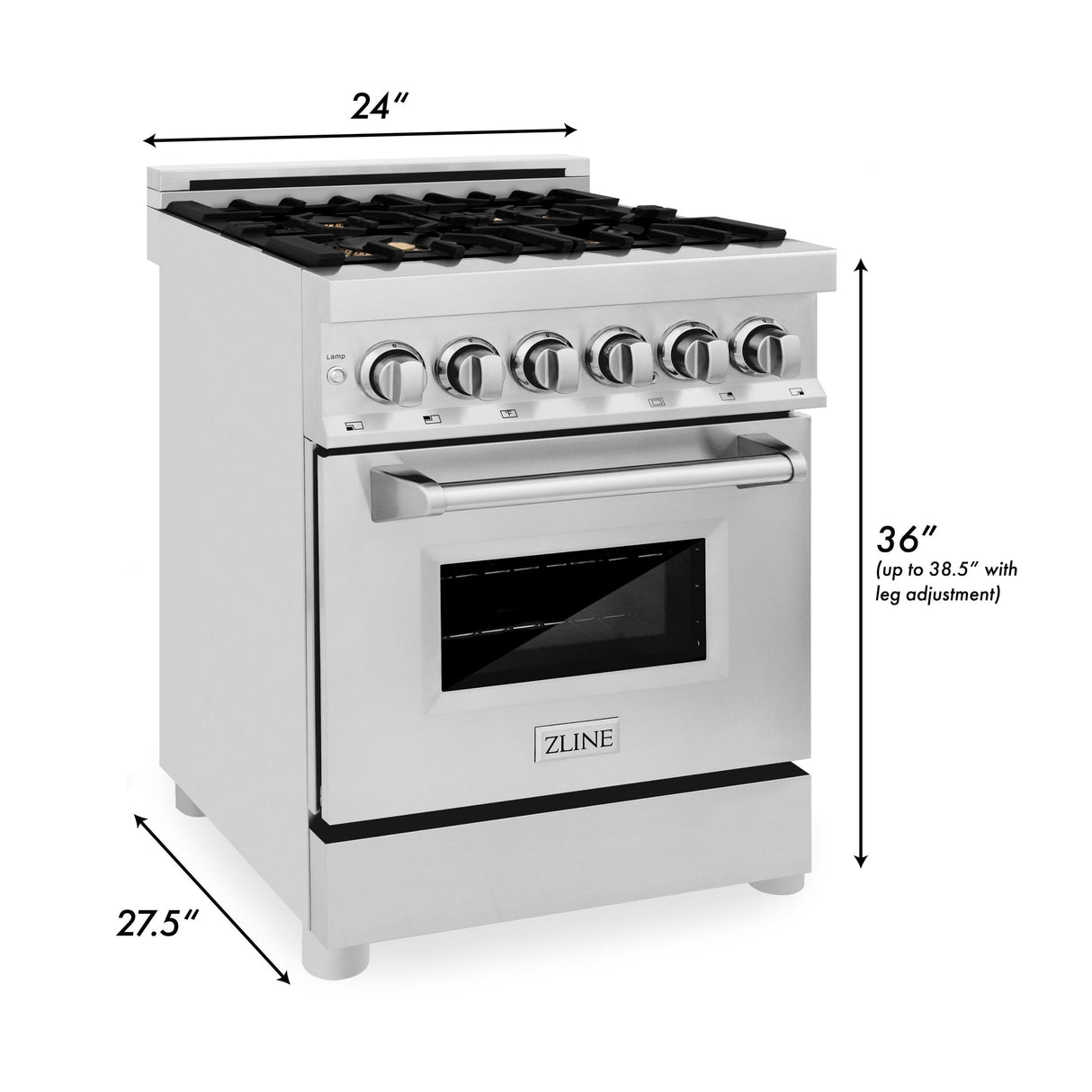 ZLINE 24 in. 2.8 cu. ft. Electric Oven and Gas Cooktop Dual Fuel Range with Griddle and Brass Burners in Stainless Steel (RA-BR-GR-24)