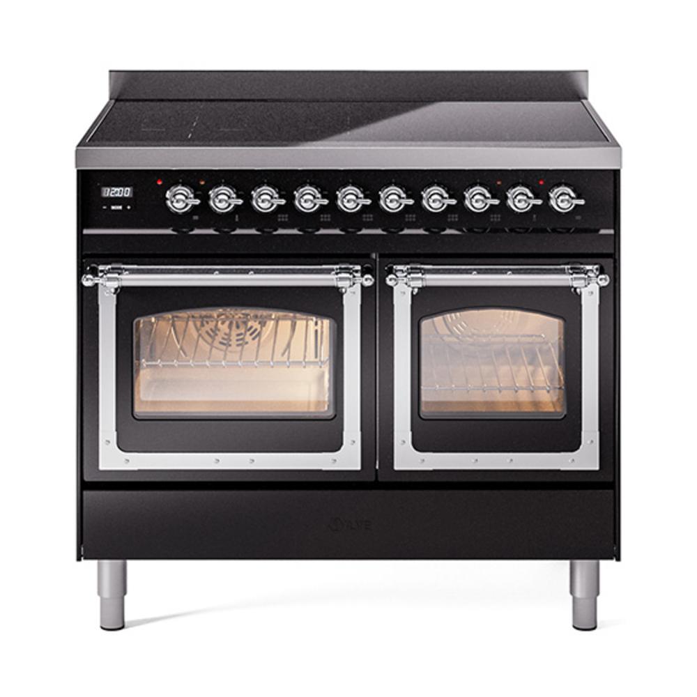 ILVE UNDI406NMPBKC Nostalgie II Noblesse 40 inch Induction Range (Triple Glass Door, Glossy Black, Chrome)