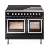 ILVE UNDI406NMPBKC Nostalgie II Noblesse 40 inch Induction Range (Triple Glass Door, Glossy Black, Chrome)