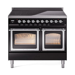 ILVE UNDI406NMPBKC Nostalgie II Noblesse 40 inch Induction Range (Triple Glass Door, Glossy Black, Chrome)