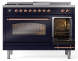 Nostalgie II 48 Inch Dual Fuel Liquid Propane Freestanding Range in Blue with Copper Trim
