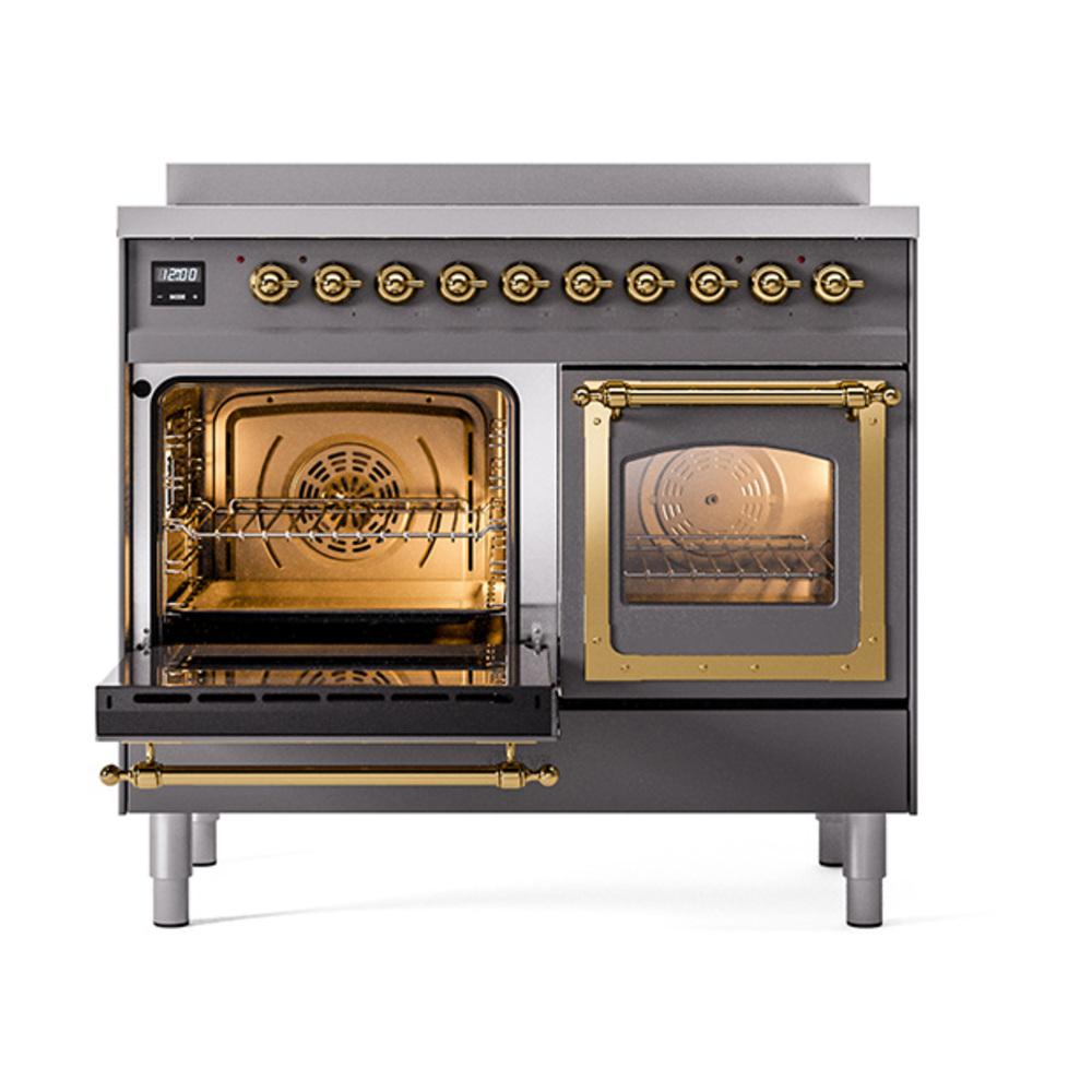 ILVE UNDI406NMPMGG Nostalgie II Noblesse 40 inch Induction Range (Triple Glass Door, Graphite Matte, Brass)