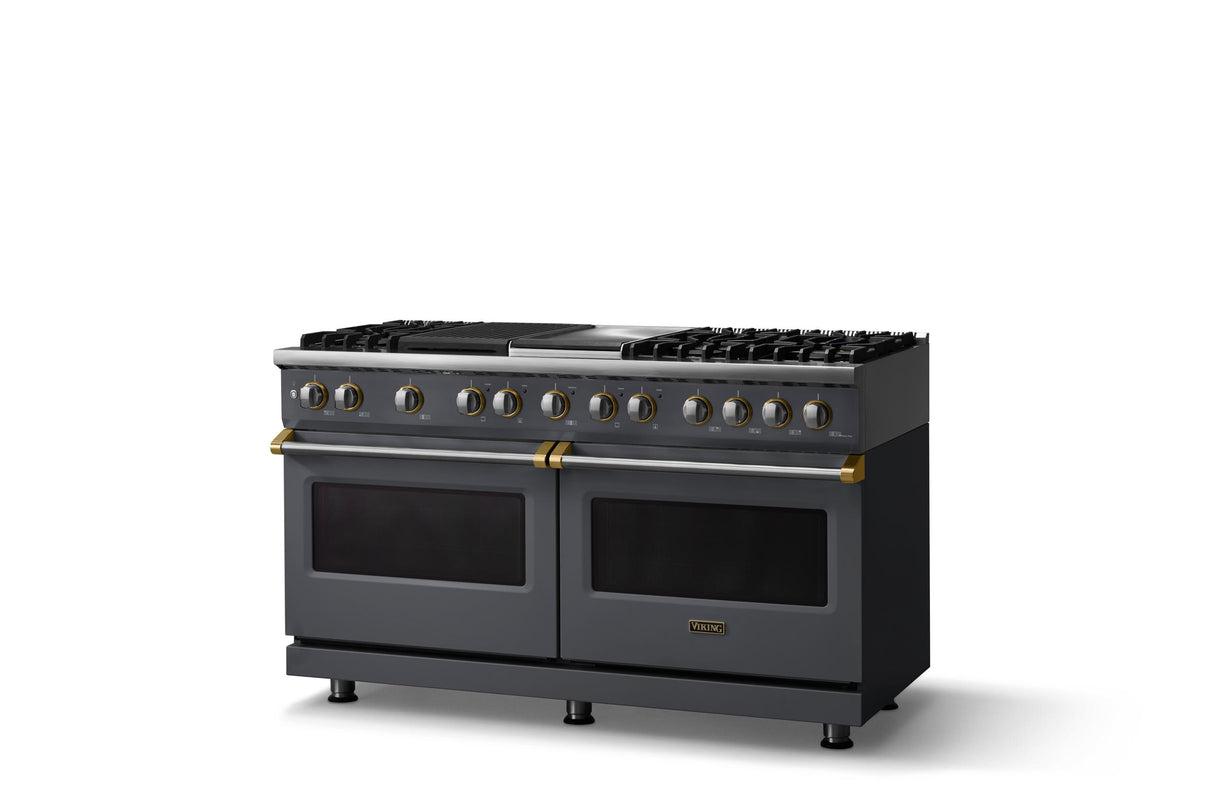 60"W.Dual Fuel Range (Finish: Cast Black, Trim: Polished Chrome, Fuel: Propane)
