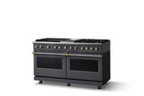 60"W.Dual Fuel Range (Finish: Cast Black, Trim: Polished Chrome, Fuel: Propane)