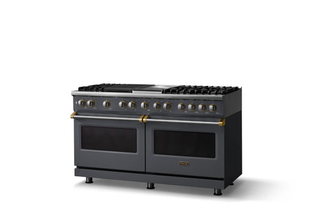 60"W.Dual Fuel Range (Finish: Cast Black, Trim: Polished Chrome, Fuel: Propane)