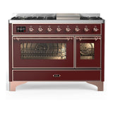ILVE UM48FNR3BUP Majestic III 48 inch Dual Fuel Range with 8 Burners and Griddle, Dual Function Burner up to 25,000 BTU (Natural Gas, Triple Glass Door, Burgundy, Copper)