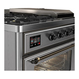 ILVE UM48FSNR3SSB Majestic III 48 inch Dual Fuel Range with 5 Black Brass Burners, Griddle and French Top, Dual Function Burner up to 25,000 BTU (Natural Gas, Triple Glass Door, Stainless Steel, Burnished)