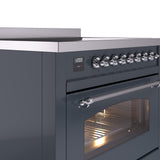Nostalgie II 36 Inch Electric Freestanding Range in Blue Grey with Chrome Trim