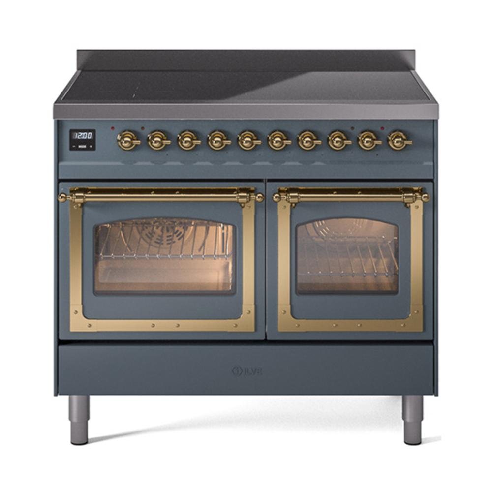 ILVE UNDI406NMPBGG Nostalgie II Noblesse 40 inch Induction Range (Triple Glass Door, Blue Grey, Brass)