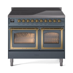 ILVE UNDI406NMPBGG Nostalgie II Noblesse 40 inch Induction Range (Triple Glass Door, Blue Grey, Brass)