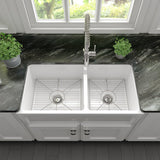 ZLINE 36" Palermo Farmhouse Apron Front Double Bowl Reversible Fireclay Kitchen Sink with Bottom Grid (FRC5121)