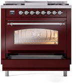 Nostalgie II 36 Inch Dual Fuel Liquid Propane Freestanding Range in Burgundy with Chrome Trim