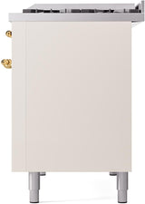 Nostalgie II 48 Inch Dual Fuel Natural Gas Freestanding Range in Antique White with Brass Trim