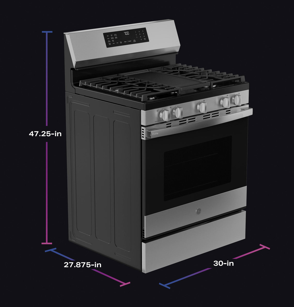 GE Profile™ 30" Smart Free-Standing Gas Convection Range with No Preheat Air Fry and EasyWash™ Oven Tray