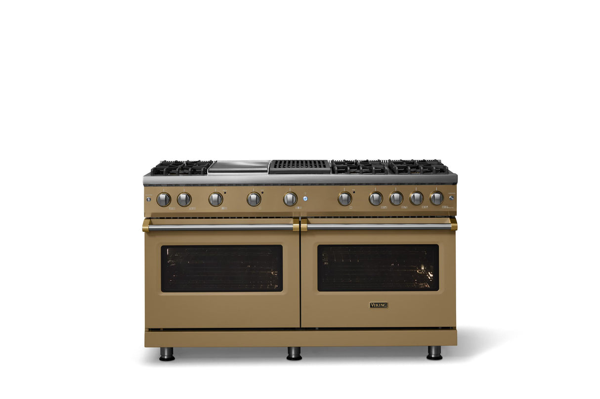 60"W. Sealed Burner Gas Range (Finish: Golden Hour, Trim: Brushed Brass, Fuel: Natural Gas)