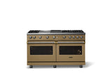 60"W. Sealed Burner Gas Range (Finish: Golden Hour, Trim: Brushed Brass, Fuel: Propane)