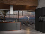 DA 4248 V D Puristic Varia Stainless steel - Island d(eback)cor hood with energy-efficient LED lighting and backlit controls for easy use.