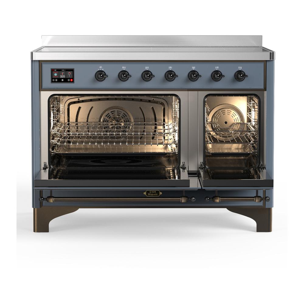 ILVE UMIB48QNR3BGB Majestic III 48 inch Induction Range with 6 Elements, 5.02 cu. ft. Total Oven Capacity (Solid Door, Blue Grey, Burnished)