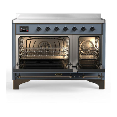 ILVE UMIB48QNR3BGB Majestic III 48 inch Induction Range with 6 Elements, 5.02 cu. ft. Total Oven Capacity (Solid Door, Blue Grey, Burnished)