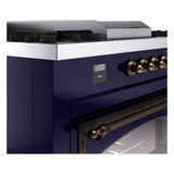 ILVE UN60FSNMPMBB Nostalgie II Noblesse 60 inch Dual Fuel Range (7 Sealed Burners + Griddle + French Top, Natural Gas, Triple Glass Door, Midnight Blue, Burnished)