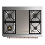 ILVE UM36FNR3MBPLP Majestic III 36 inch Dual Fuel Range with 6 Black Brass Burners and Griddle, Dual Function Burner up to 25,000 BTU (Triple Glass Door, Midnight Blue, Copper, Liquid Propane)