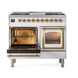 ILVE UND40FNMPWHG Nostalgie II Noblesse 40 inch Dual Fuel Range (Natural Gas, Triple Glass Door, White, Brass)