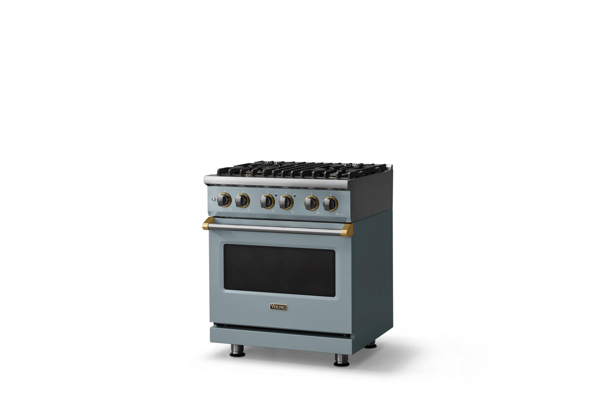 30"W. Dual Fuel Range (Finish: November Sky, Trim: Brushed Brass, Fuel: Natural Gas)