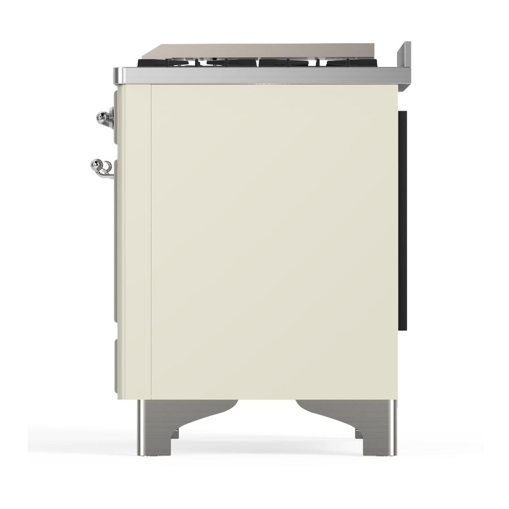 ILVE UM60FSQNR3AWCLP Majestic III 60 inch Dual Fuel Range with 7 Burners, Griddle and French Top, Dual Function Burner with up to 25,000 BTU (Liquid Propane, Solid Door, Antique White, Chrome)