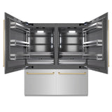 ZLINE Autograph Edition 72 in. 39.6 cu. ft. French Door Built-In Bottom Freezer Refrigerator with Water Dispensers and Ice Makers in Stainless Steel with Graphite Gray Interior and Champagne Bronze Accents (GRBITZ-304-72CB)