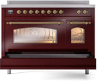 Nostalgie II 48 Inch Electric Freestanding Range in Burgundy with Brass Trim