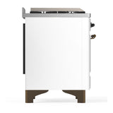 ILVE UM60FNR3WHB Majestic III 60 inch Dual Fuel Range with 9 Burners and Griddle, Dual Function Burner up to 25,000 BTU (Natural Gas, Triple Glass Door, White, Burnished)