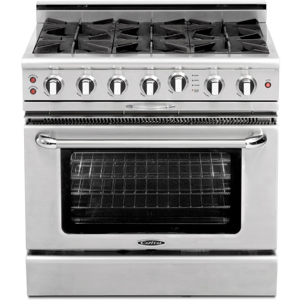 36" Gas Self Clean Range w/ Rorisserie in Oven, 6 Burners