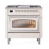 ILVE UN36FNMPAWCLP Nostalgie II Noblesse 36 inch Dual Fuel Range (Liquid Propane, Triple Glass Door, Antique White, Chrome)