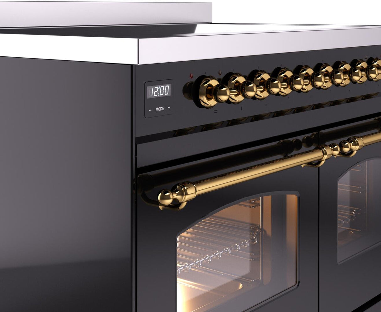 Nostalgie II 40 Inch Electric Freestanding Range in Glossy Black with Brass Trim