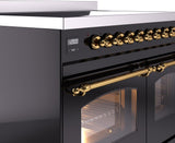 Nostalgie II 40 Inch Electric Freestanding Range in Glossy Black with Brass Trim